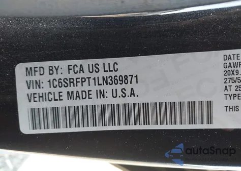 2020 Ram 1500 from USA, damaged, VIN 1C6SRFPT1LN369871